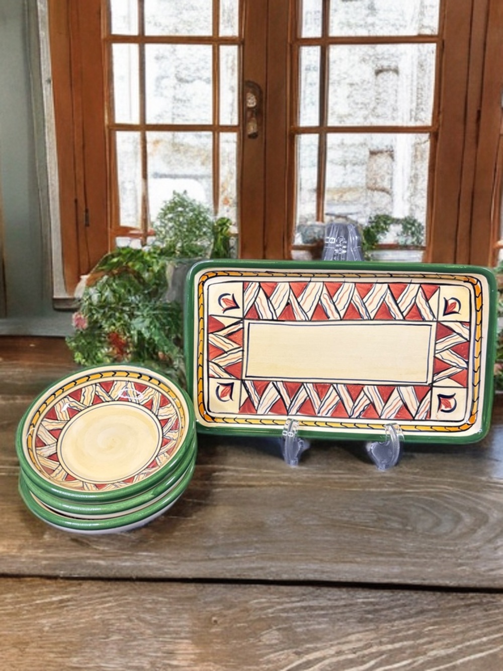 Deruta collection by Tabletops Unlimited Dip Dishes with Tray